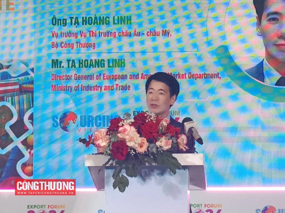 Ông Tạ Hoàng Linh - Vụ trưởng Vụ Thị trường châu Âu - châu Mỹ (Bộ Công Thương) phát biểu tại Hội thảo