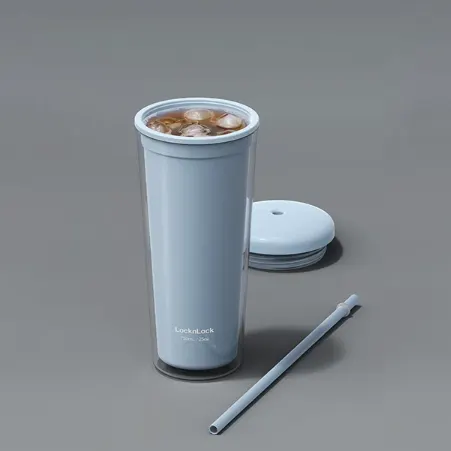 LocknLock Double-Walled Plastic Cup with Straw 750ml