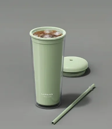 LocknLock Double-Walled Plastic Cup with Straw 750ml