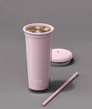 LocknLock Double-Walled Plastic Cup with Straw 750ml