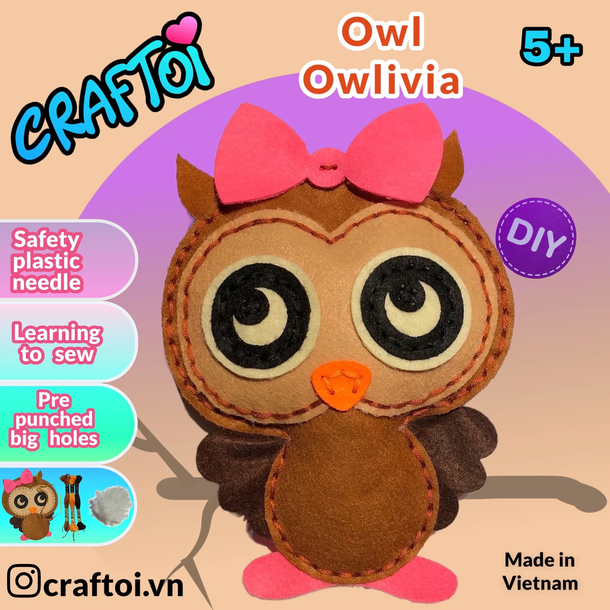 儿童DIY手工制作毛绒玩具套装5+ OWL OWLIVIA