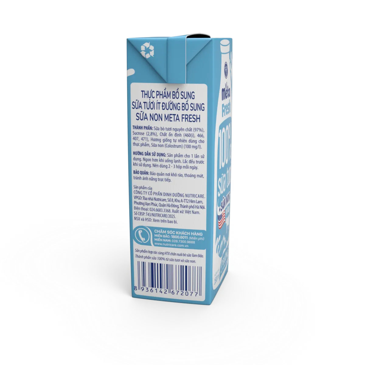 Sữa tươi ít đường bổ sung sữa non Meta Fresh