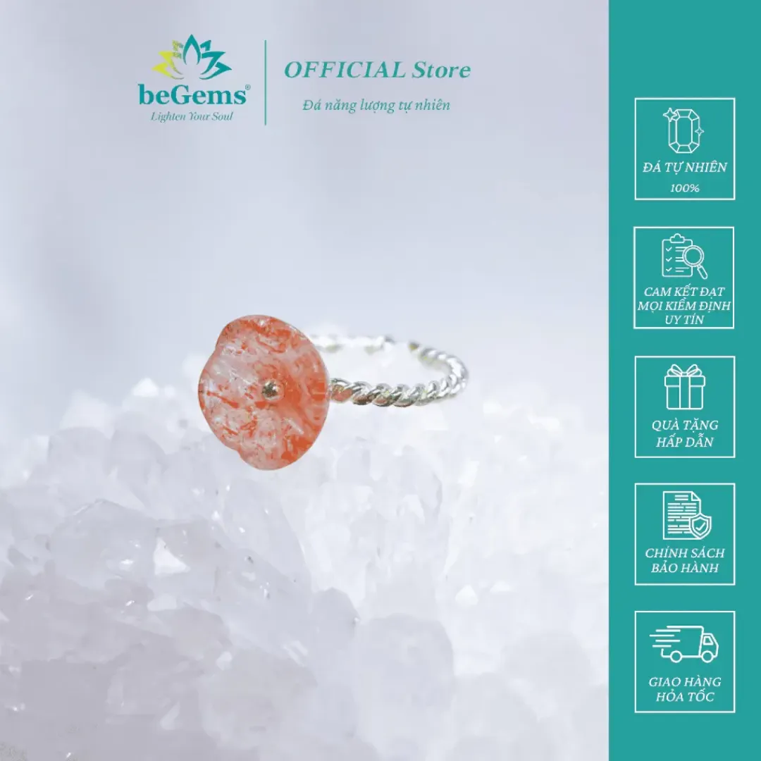 Bague en argent avec pierre naturelle beGems NHM00 motif fleur de prunier