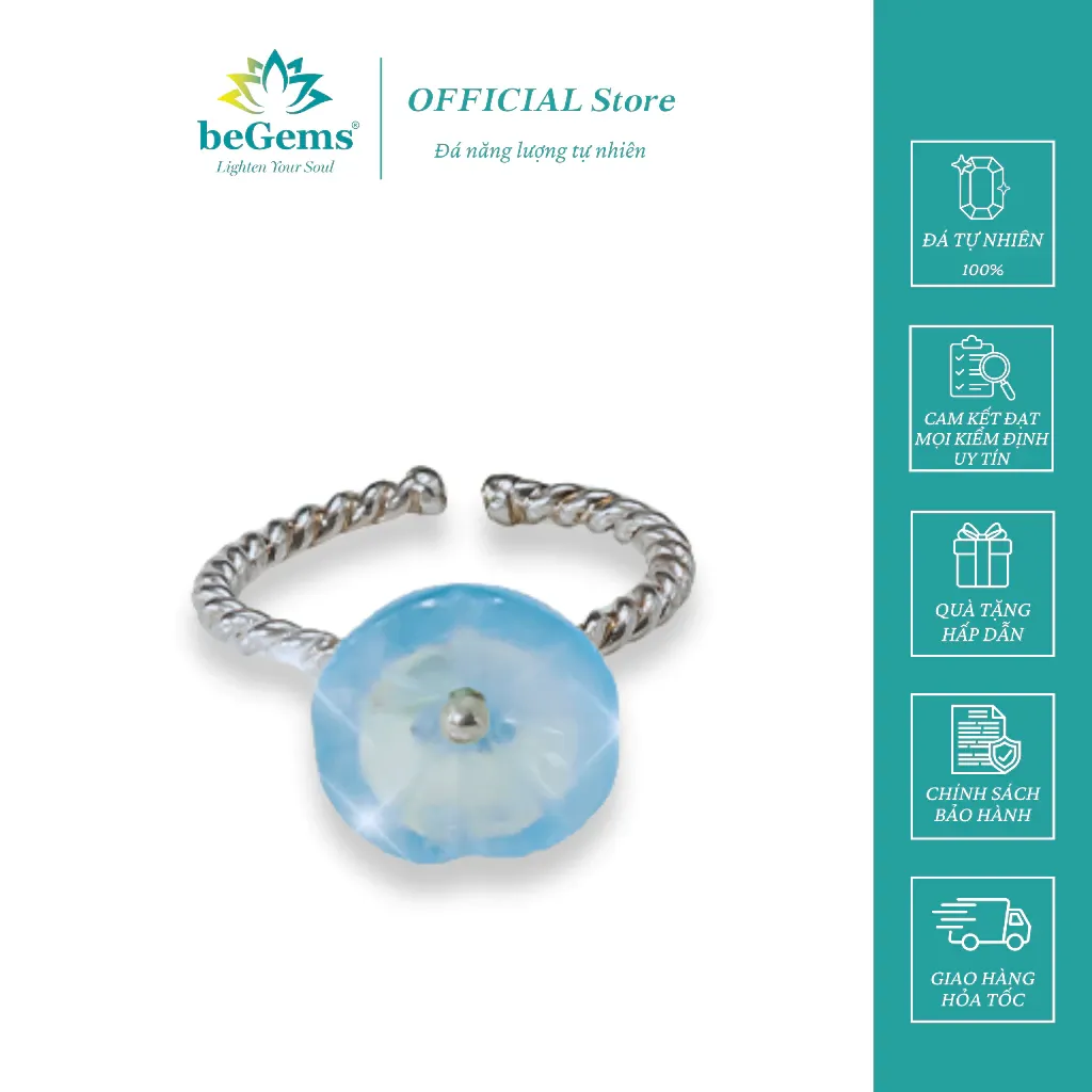 Bague en argent avec pierre naturelle beGems NHM00 motif fleur de prunier