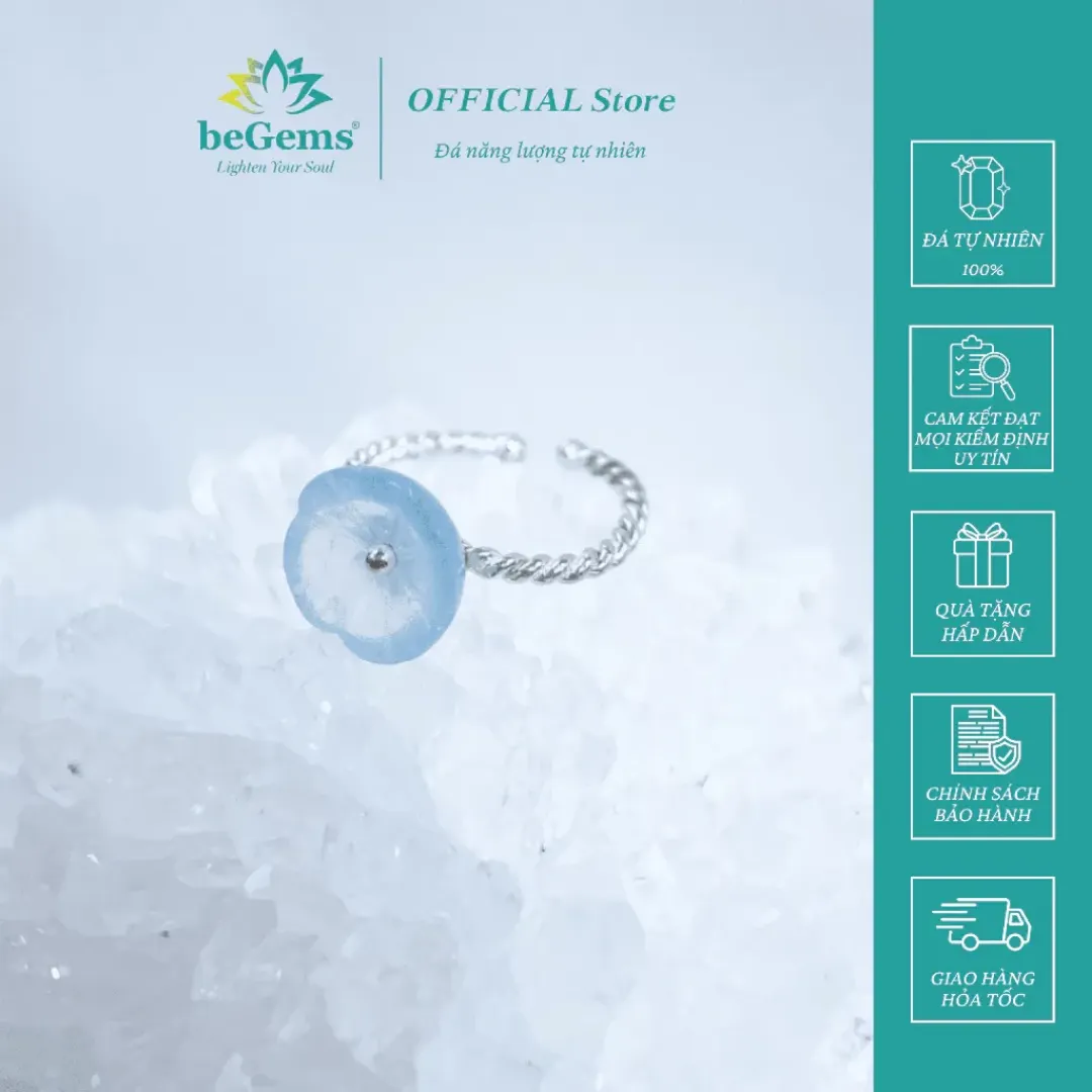 Bague en argent avec pierre naturelle beGems NHM00 motif fleur de prunier